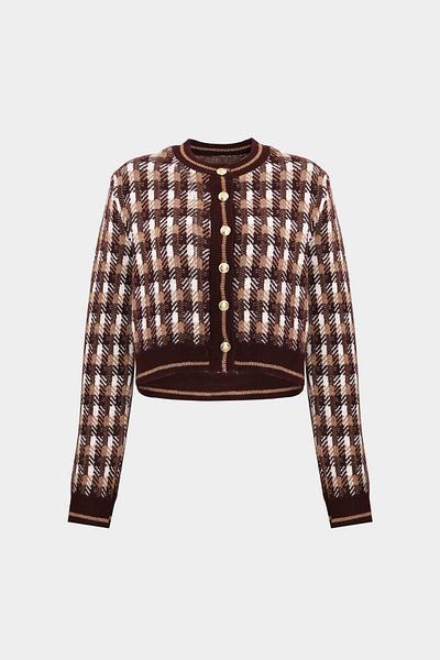 Açelya Okcu Premium Crew Neck Patterned Wool Women's Knitwear Cardigan
