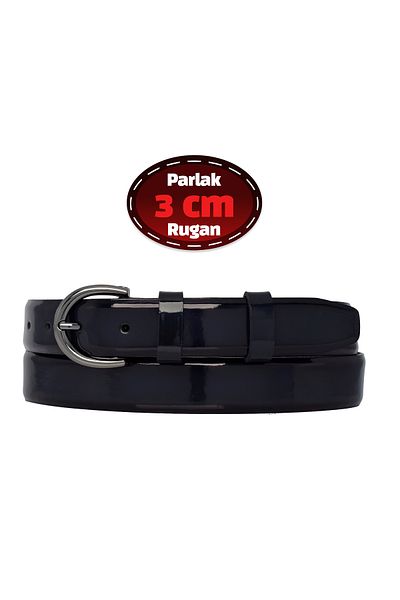 GoDeri 3 cm Navy Blue Patent Leather 100% Genuine Leather Classic Women's Belt - Business Fabric Suit Belt-R03
