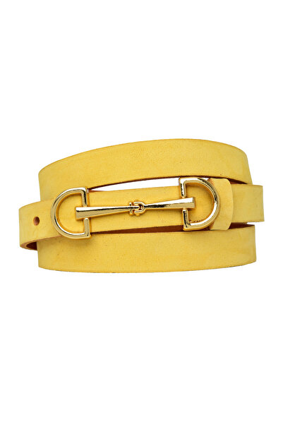 GoDeri %100 Hakiki Yumuşak Nubuk Deri, Gold Re Toka 2 cm Sarı Kadın Kemeri; Elbise, Pantolon Kemeri D&Dgold