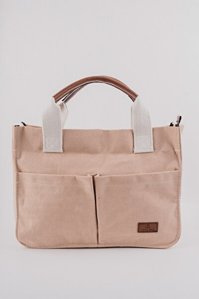 Woys Bags ÜÇ GÖZLÜ THE TOTE BAG DÜZ BEJ CANVAS KADIN OMUZ ÇANTA