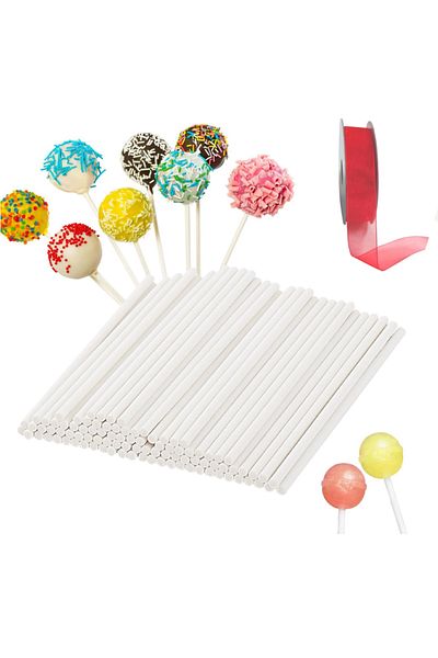 adin tasarım 101 Pieces Lollipop Cake Cakepops Making Set - Red Ribbon 100Pcs and Stick
