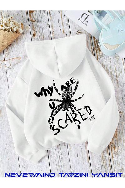 NEVERMIND Unisex Wh Are You Printed Oversize Printed Hooded Sweatshirt 3 Thread