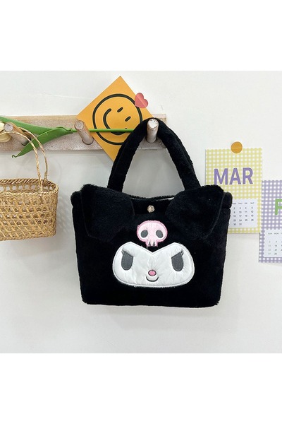 Fillikutum Μαύρη βελούδινη τσάντα χειρός Sanrio Kuromi