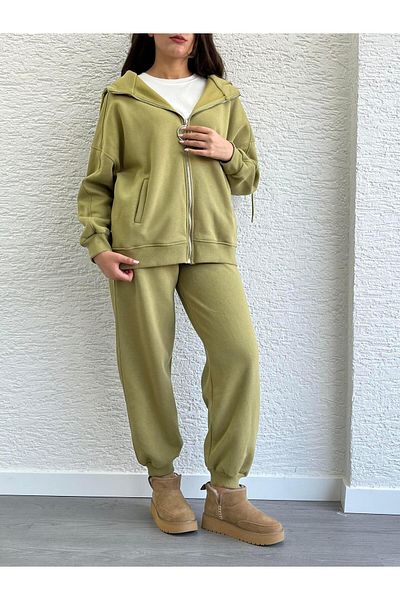 MELEK ARAZ Σετ αθλητική φόρμα Oil Green Three Thread Raised