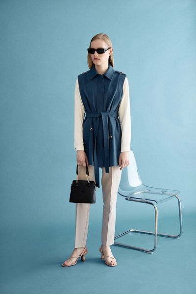 Nihan Navy Blue Canvas Vest - Ring Detail