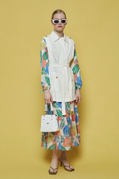 Nihan Ecru Canvas Vest - Ring Detailed