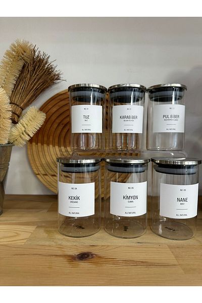 ANJEAHOME Sonora 6-Piece 300 ml Glass Spice Rack with Bamboo Lid (with Spoon)