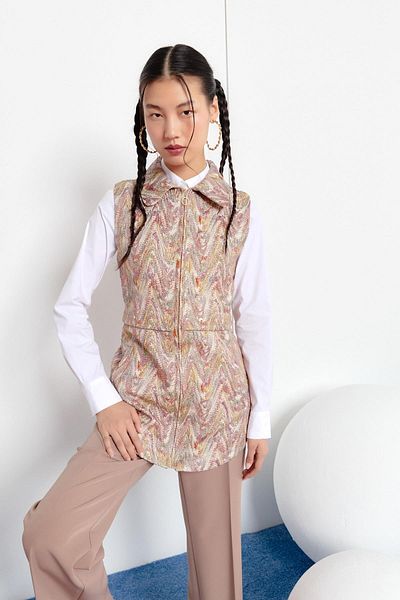 Nihan Yellow Jacquard Vest - Zippered