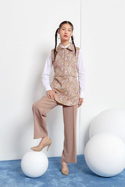 Nihan Yellow Jacquard Vest - Zippered