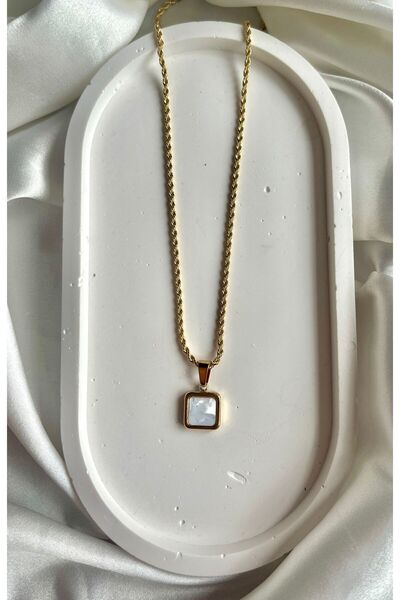 LUZ Sedefli Kare Detaylı Burgu Zincir Kolye