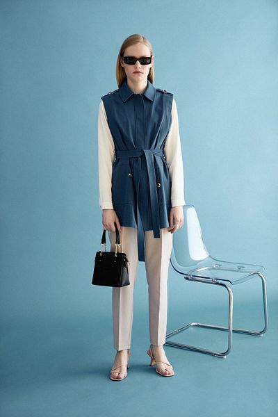 Nihan Navy Blue Canvas Vest - Ring Detail