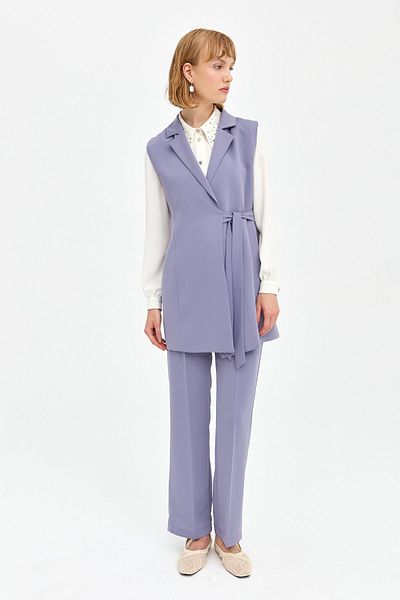 Nihan Gray Blue Vest - Side Tie