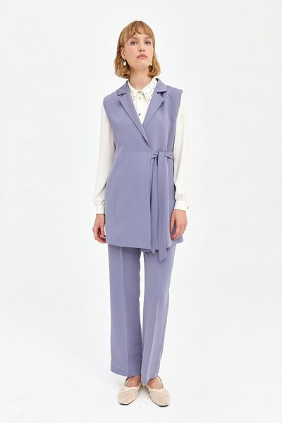Nihan Gray Blue Vest - Side Tie
