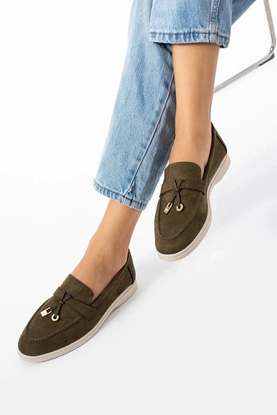 Bayramoğlu Women's Comfortable Lightweight Soft Suede Tassel Loafer Ballerina Shoes