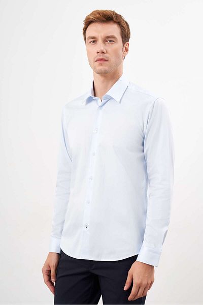 Morven Cămașă pentru bărbați A. BLUE din bumbac, cu model uni, cu guler rigid