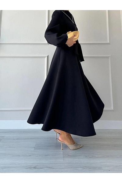 MELEK ARAZ Rochie Linda cu guler de cămașă neagră