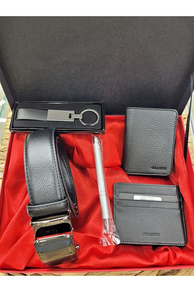 Grande 1414 Genuine Leather Men's Wallet & Card Holder and Mechanical Belt Set