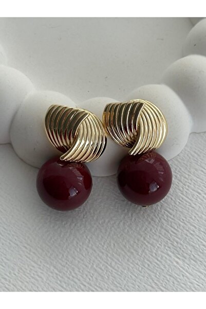 Luparadis Özel Seri Gold Tırtık Model Bordo Top Küpe