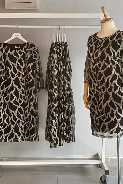 Hanezza Hanezza Black and White Print Plus Size Evening Dress