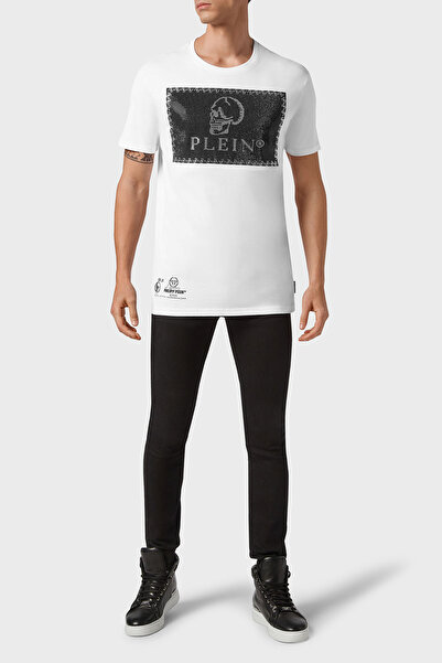 PHILIPP PLEIN % 100 Pamuk Loose Fit Taşlı Logolu T Shirt Erkek T SHİRT MTK5082 PJY002N 01