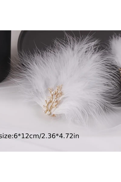 Eva Flore White Feather Gold Leaf Bridal Hairpin, Bridal Hair Accessory 2 Pieces