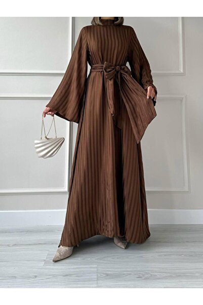 MELEK ARAZ Brown Stripe Patterned Lavin Dress