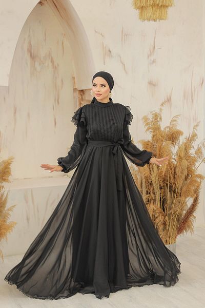 MELEK ARAZ Μαύρο βραδινό φόρεμα Darla