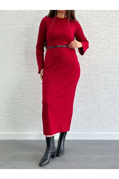 MELEK ARAZ Red Ribbed Knitwear Dress