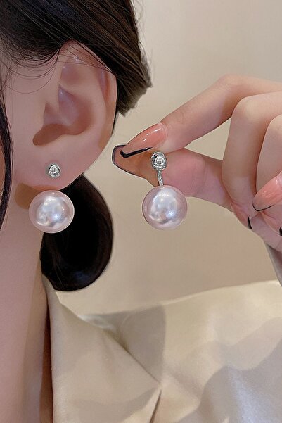 Glaren Büyük İncili Gümüş Renk Kadın Hayalet Küpe