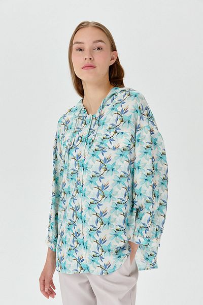 Nihan Jachetă cu glugă cu model albastru