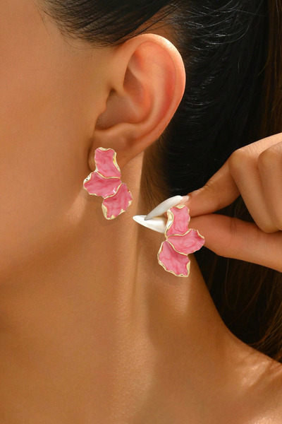 Glaren Pembe Mineli Kanat Altın Renk Kadın Küpe