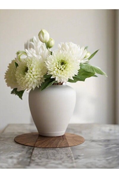 Lui Tasarım İskandinav Tarzı Sade Kırık Beyaz Seramik Vazo Bohem Ahşap Dekorasyon