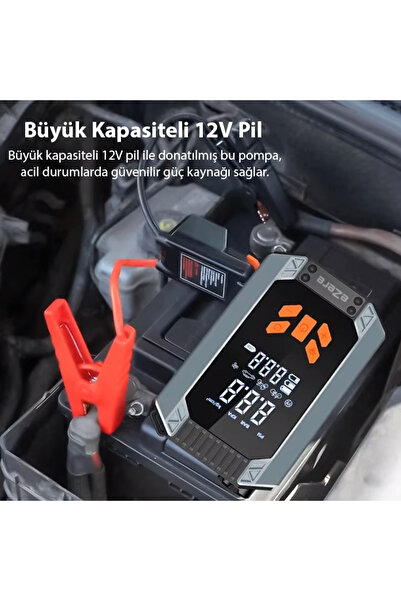 EZERE ST-9632D 4in1 Güçlü 150 PSI Hava Kompresörü, Akü Takviye & Powerbank Dijital Lastik Şişirme Pompa