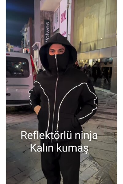roofmen Kar Maskeli Ninja Unisex Sweatshirt Hırka (OWERSİZE) Reflektörlü