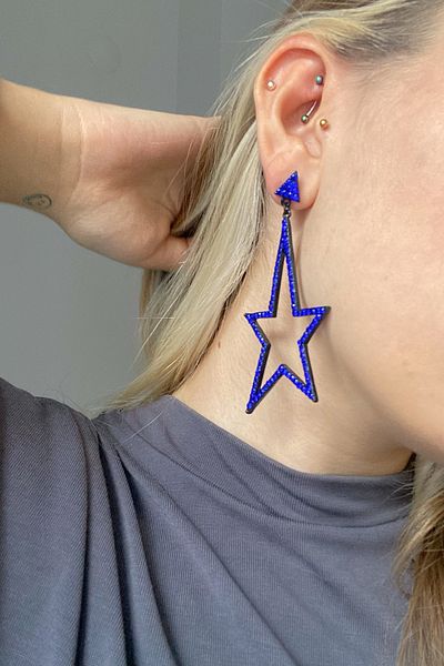 Glaren Big Star Navy Blue Stone Women's Evening Dress Earrings