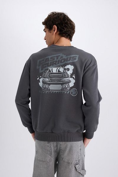 DeFacto Fast & Furious Boxy Fit Crew λαιμόκοψη με στάμπα χοντρό φούτερ E1115AX25SP