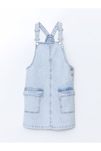 LC Waikiki Rochie LCW Kids Guler Patrat Femei Copii Jean Salopet