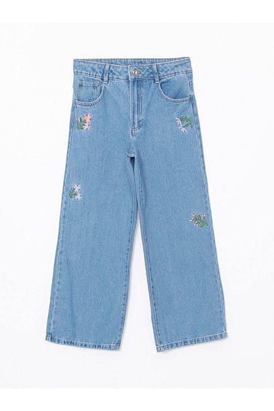 LC Waikiki Pantaloni de jeans pentru fete cu flori cu talie elastică reglabilă - S50471Z4