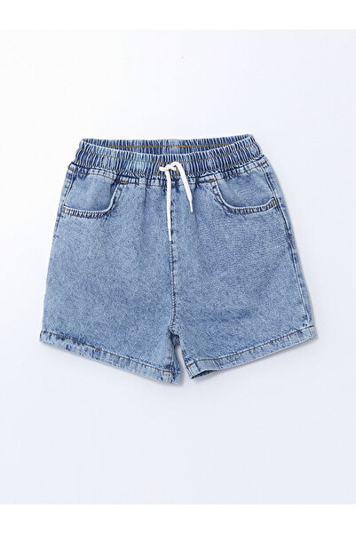 LC Waikiki Blue Girl's Jean Shorts with Elastic Waist