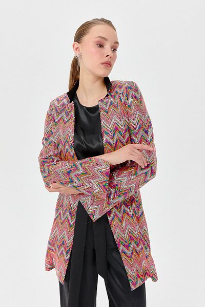 Nihan Coral Colored Sequin Belted Stylish Jacket