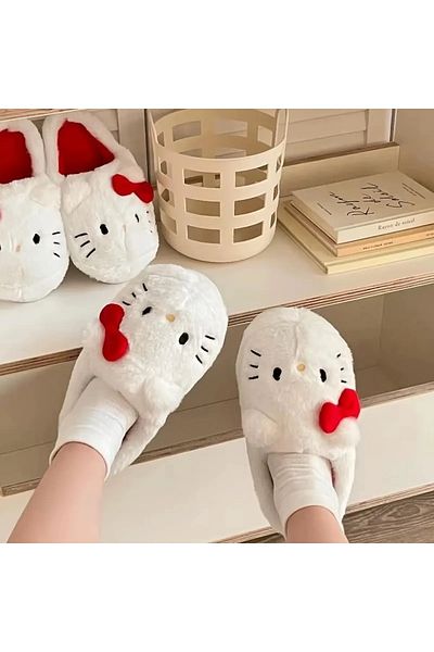 Toum Worm Boutique Y2k Hello Kitty bílé nadýchané pantofle