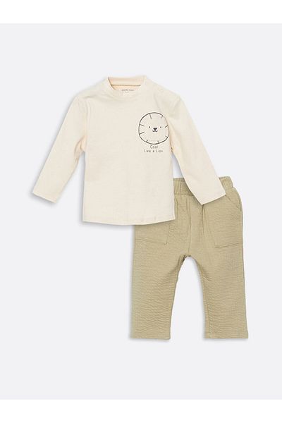 LC Waikiki Crew Neck Printed Baby Boy T-Shirt and Pants 2-Piece
