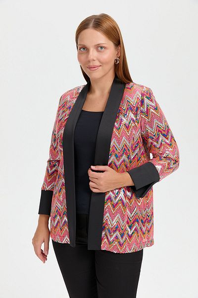 Nihan Colorful Sequined Plus Size Coral Jacket