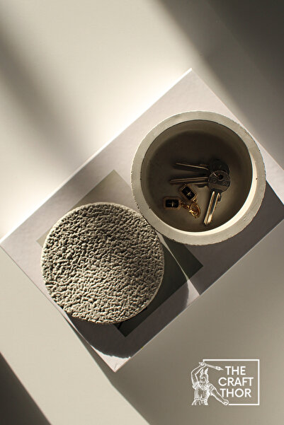 The Craft Thor Double (2 Pieces) Stone Textured Concrete Decorative Box with Lid