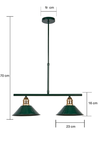 Bozyaka Aydınlatma Kleps Dekoratif 2'li Metal Sıralı Avize Yeşil (RAL 6005) Modern Iç Mekan