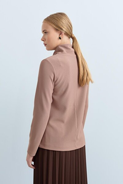 Nihan Dik Yaka Basic Örme Bluz Vizon