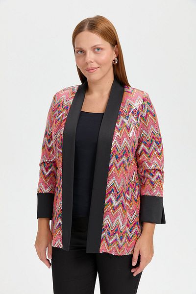 Nihan Colorful Sequined Plus Size Coral Jacket