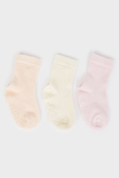 DeFacto Baby Girl Anti-Slip Sole 3-Piece Cotton Long Socks E6487A5Ns