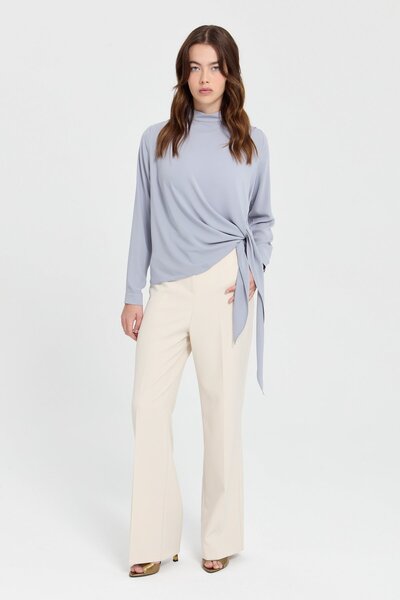 Nihan Gray Wrap Tie Blouse