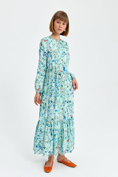 Nihan Kolları Bağlamalı Empirme Elbise Mint